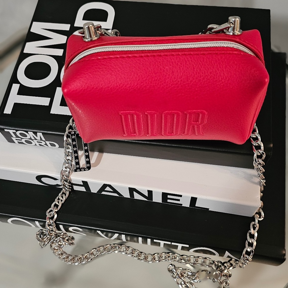 DIOR Crossbody Red Silver Purse Evening Bag Clutch New - Picture 3 of 6